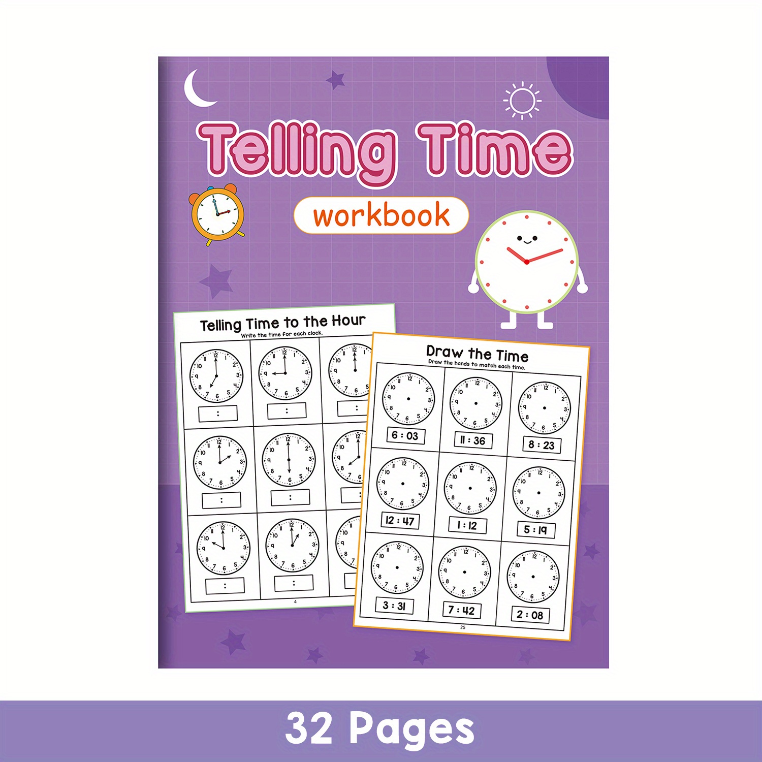 Telling Time Workbook For Kids Learning Homeschool Kindergarten Activities Kids' Worksheet Book Classroom Teaching Reading Worksheets Math Workbooks Back To School Supplies