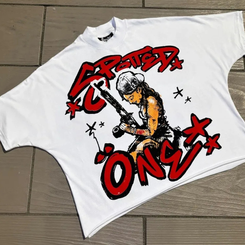 Women's Y2K Street Style T-Shirt - Dual-Sided Graphic Print, "CRATED CONS" Design with Bold Typography & Stars, Soft and Comfortable Round Neck Short Sleeve Top, Casual All-Season Wear, Casual Streetwear | Y2K Fashion | Glossy Fabric, Cute T Shirts