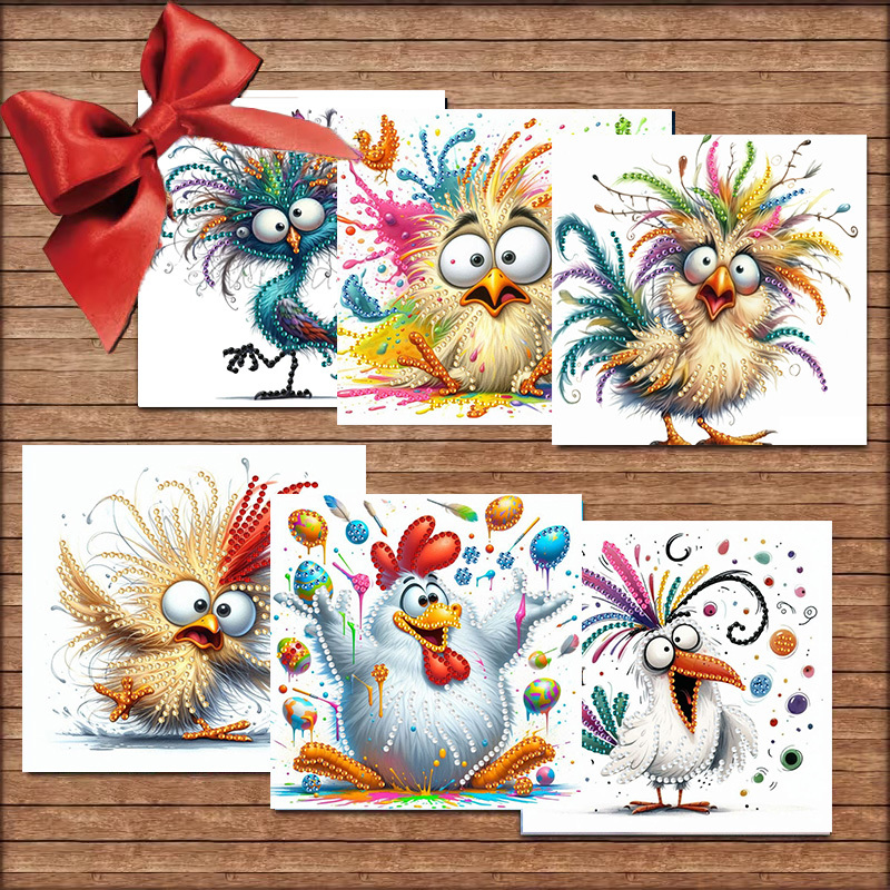TEMU 6pcs Diy Diamond Painting Greeting Card Kit - Fun Animal Designs, With Envelopes, Acrylic Round Diamonds, Handmade Holiday, Christmas, And