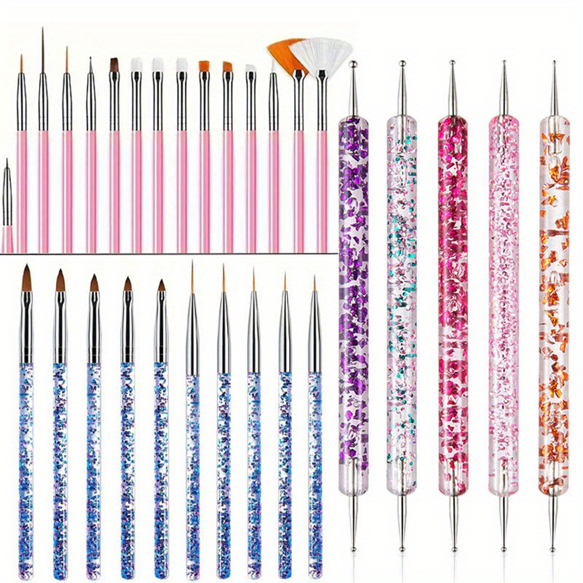 30pcs Professional Nail Art Tip Painting Drawing Carving Dotting Pen Flatfan Liner Acrylic Gel Polish Manicure Tools Accessories