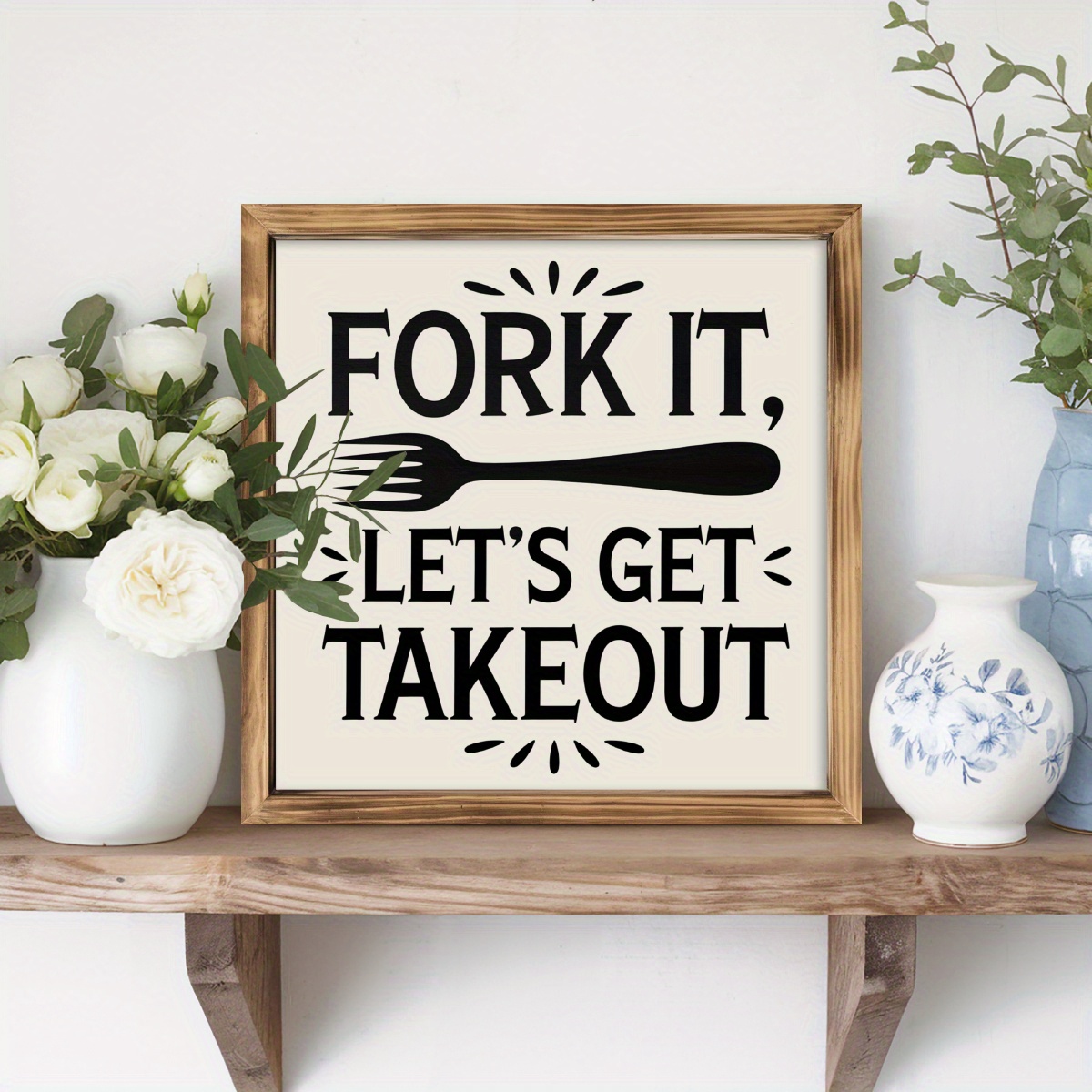 TEMU 2d Flat, 1pc Classic Wooden Kitchen Sign "fork, Order Delivery" - Retro Style Wall Art, Suitable For Kitchen, Bathroom, Bedroom, Office Country