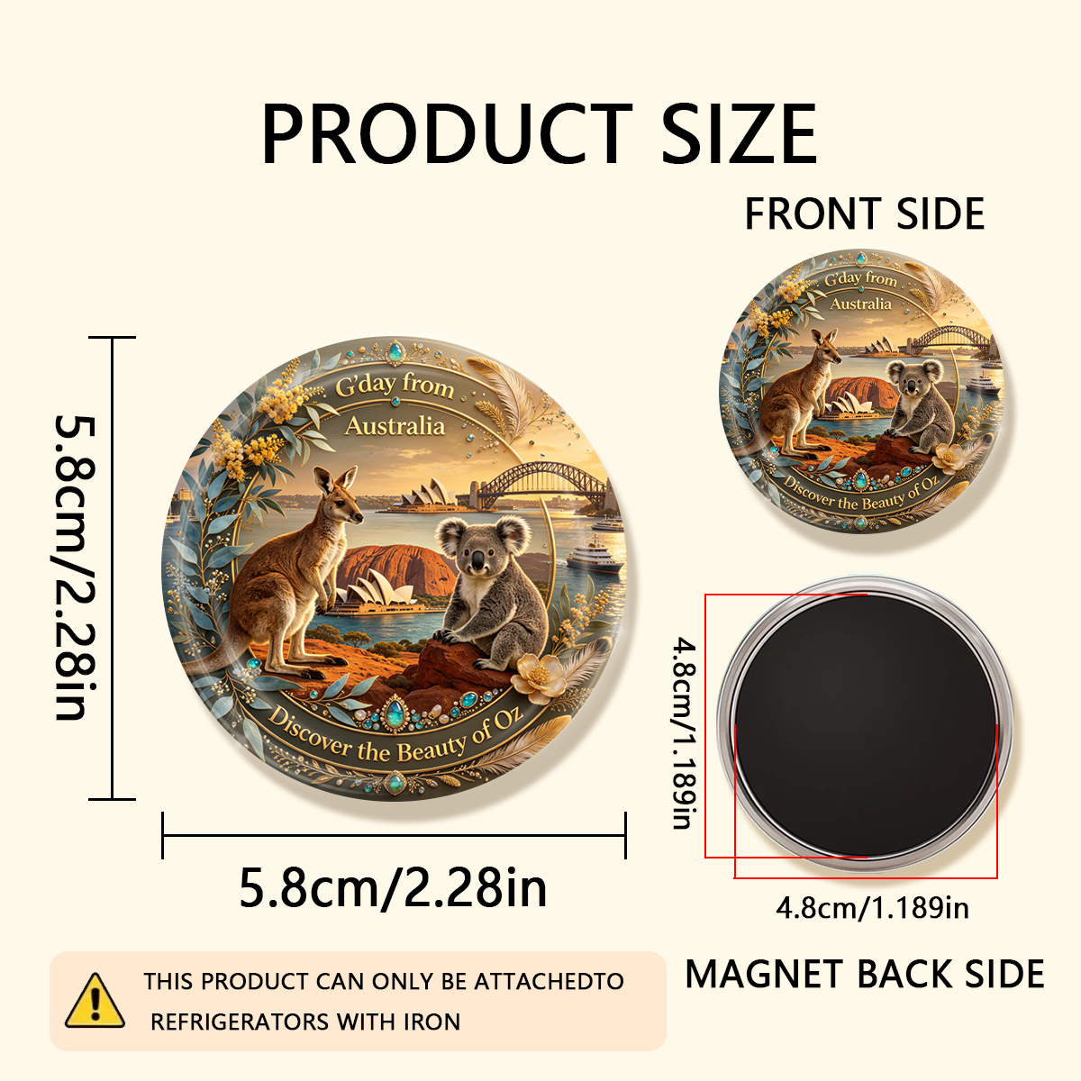 TEMU 1pc 2d Flat From Australia The Beauty Of Oz Durable Round Fridge Magnet, Suitable For Photos, Postcards, Etc. To , As A Kitchen Decoration