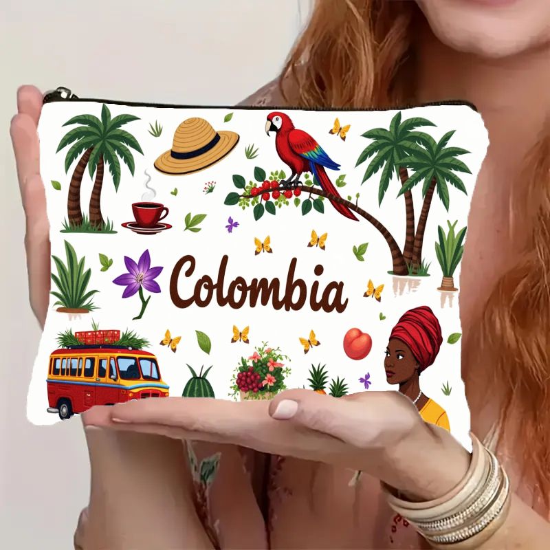 TEMU 1 ud., Neceser de Maquillaje con Temática , con los Símbolos Icónicos de Colombia, Neceser de Maquillaje Impreso de Cara, Adecuado para