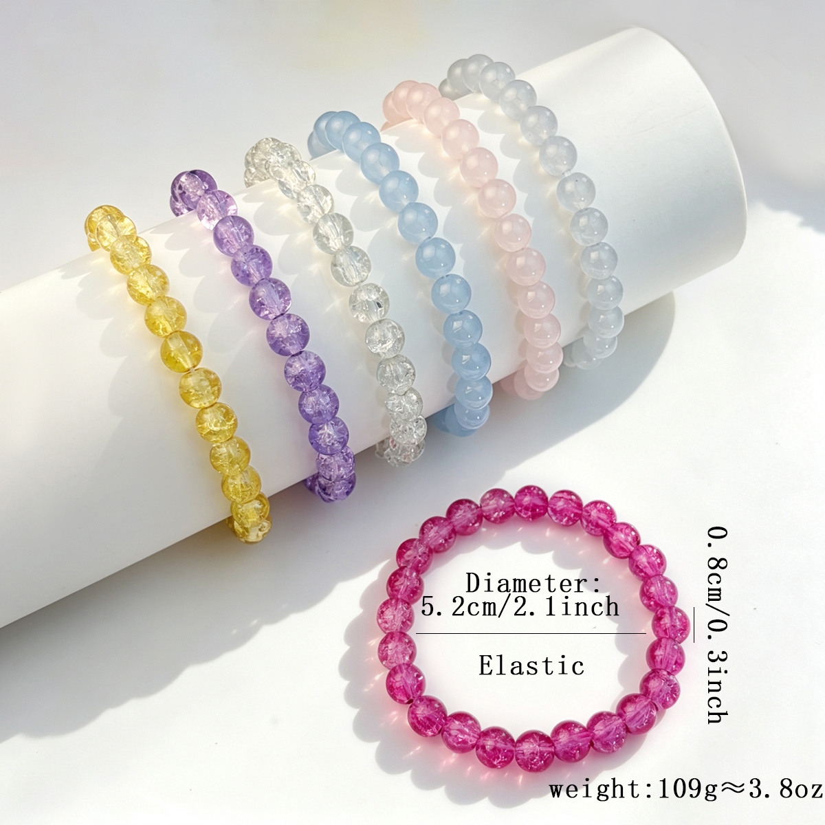 10pc Multi-Color Ice-Crack Burst Flower Bead Bracelet Set