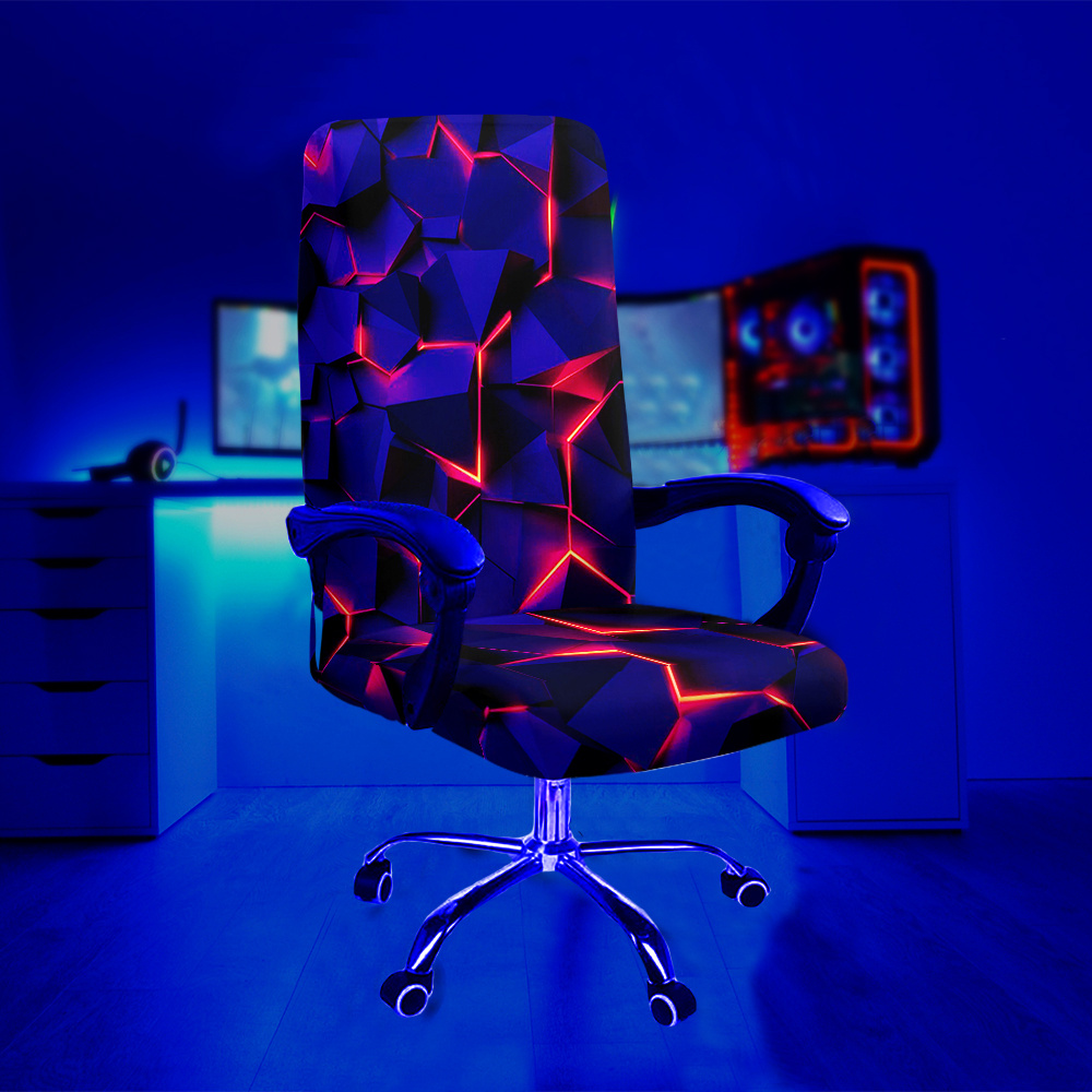 TEMU 1pc Of A Glowing Geometry Pattern Chair Cover That To Uv Blacklight, Made From Fabric. It Features Elastic, Is Detachable, And Machine Washable,