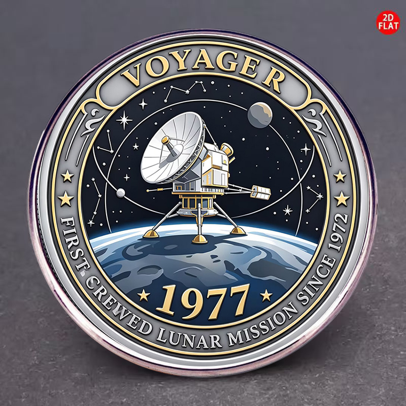 TEMU 1pc, 2d Voyager 1977 First Crewed Lunar Commemorative Stainless Steel Brooch For Men And Women Fa