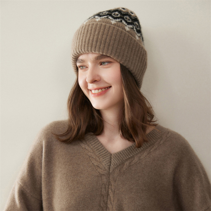 Cashmere Fair Isle Jacquard Warm Thick Hat