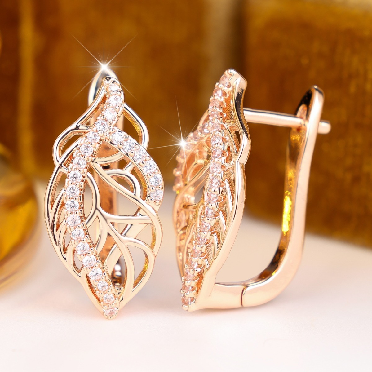 Men's Hollow-Out Leaf Ear Cuffs with Sequin Accent