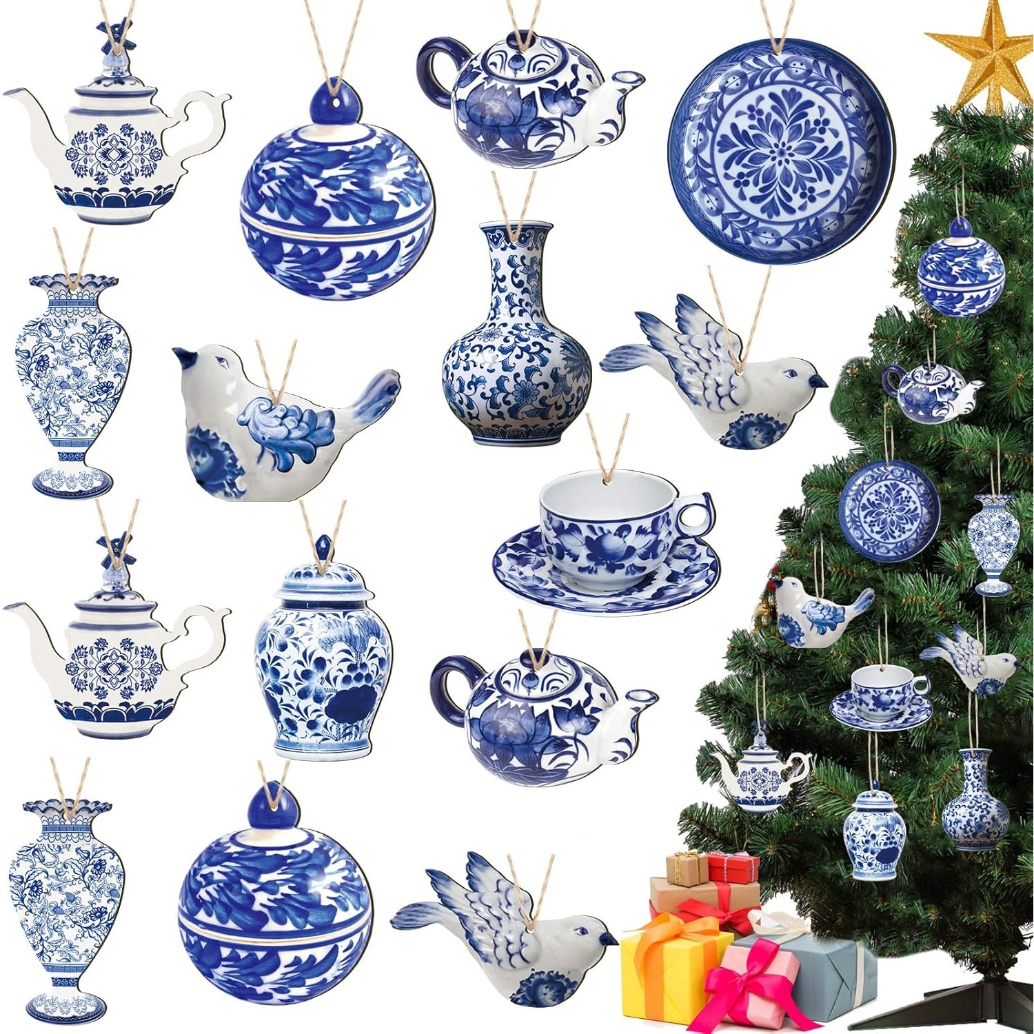 TEMU 30pcs Chinese Style Ornaments - Elegant Asian Decor Suitable For Christmas Tree, Traditional Chinoiserie Decorations With Ginger Jar, Teapot,