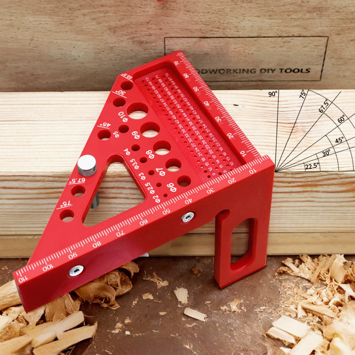 Escuadra de Carpintero ABS con Transportador y Regla de Medición 3D Multiángulo y Funciones de Marcado con Pin Antipérdida para Carpintería y Construcción Precisas - Herramienta de Diseño de 22.5°-90° - Imagen 6