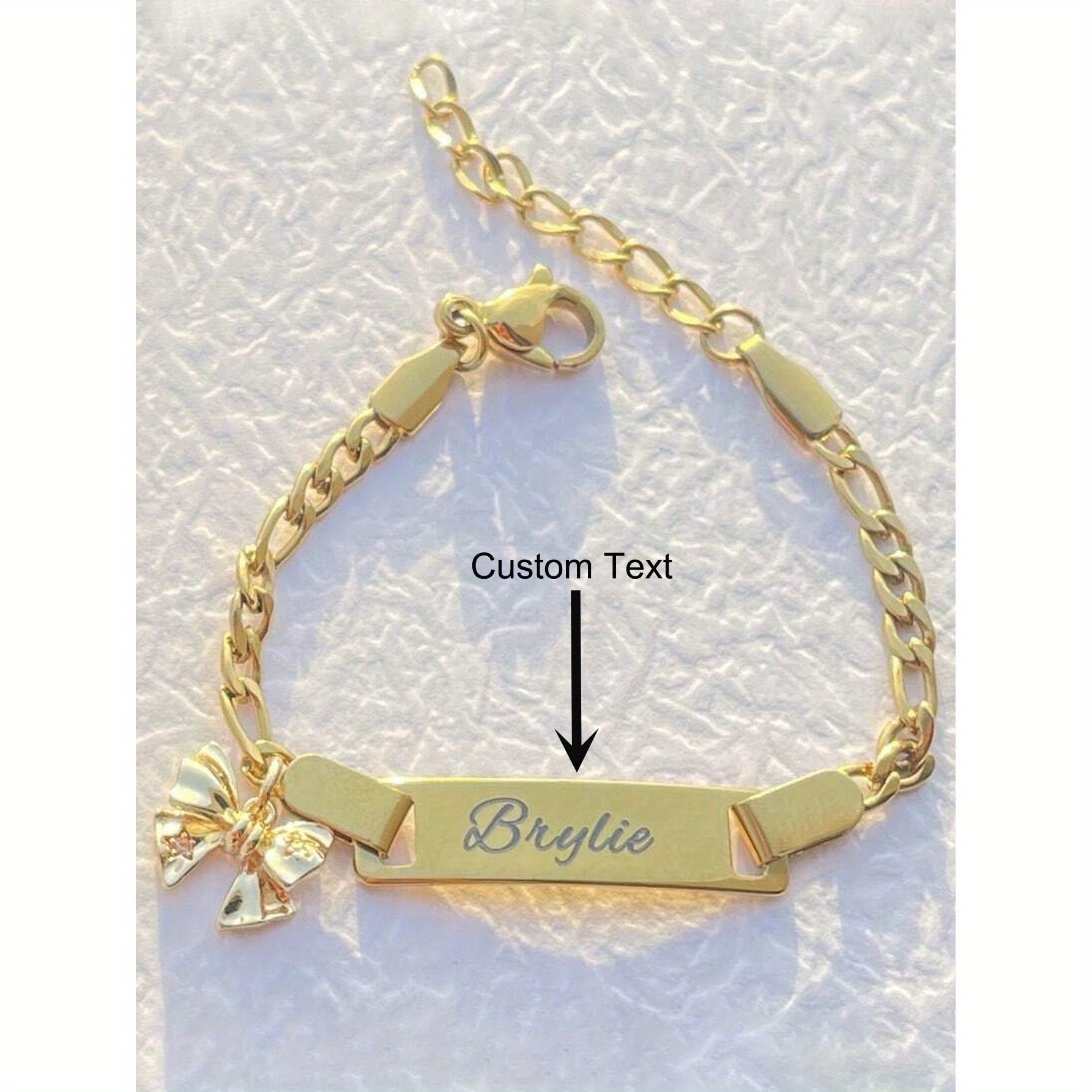 TEMU Custom Stainless Steel Laser-engraved Personalized Name Cute Bow Bracelet, Gift, Autumn Fashion, Casual, Cute, 2000s Fashion Custom Fashion,