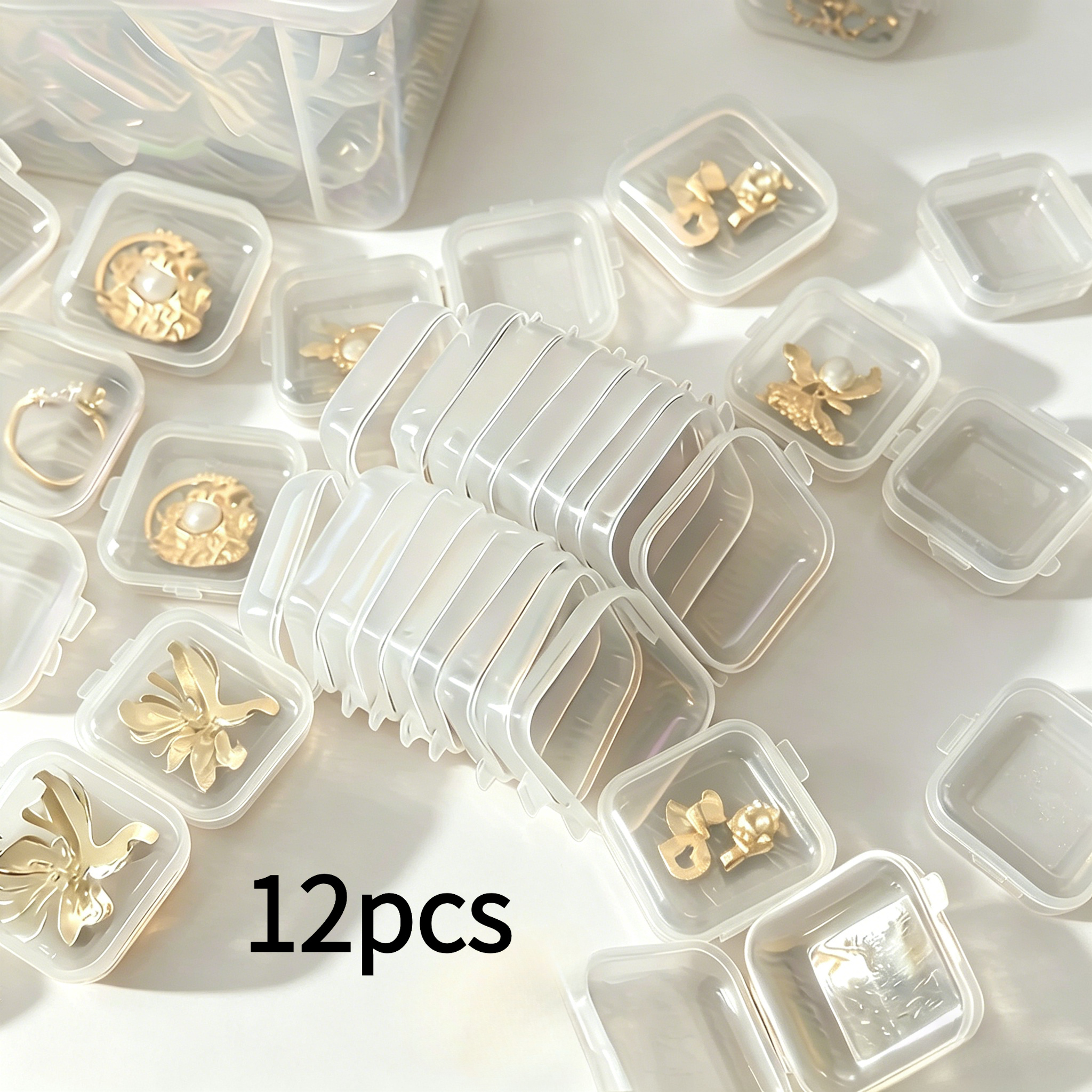 Image of 12pcs Mini Clear Plastic Storage Containers With Lids, Small Square Organizer Boxes For Earrings Beads And Pills, Stackable Reusable Craft Container For Jewelry And Makeup