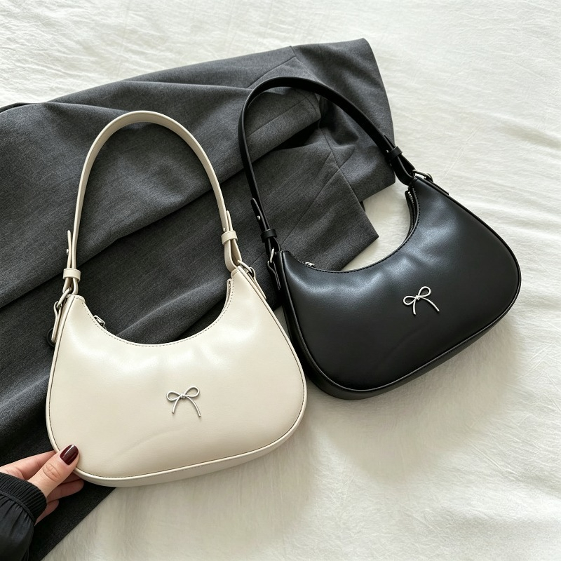 Image of 2pcs Fashion Bowknot Armpit Bag Pu Large Capacity Handbag Solid Color Shoulder Bag