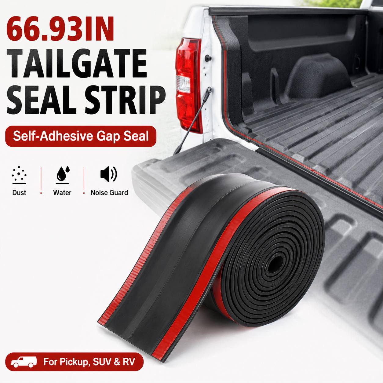 TEMU Upgraded Thickened 66.93-inch Self-adhesive Truck Tailgate Seal Strip, Pickup Truck Bed Tailgate Dustproof And Noise-reducing Seal Strip,