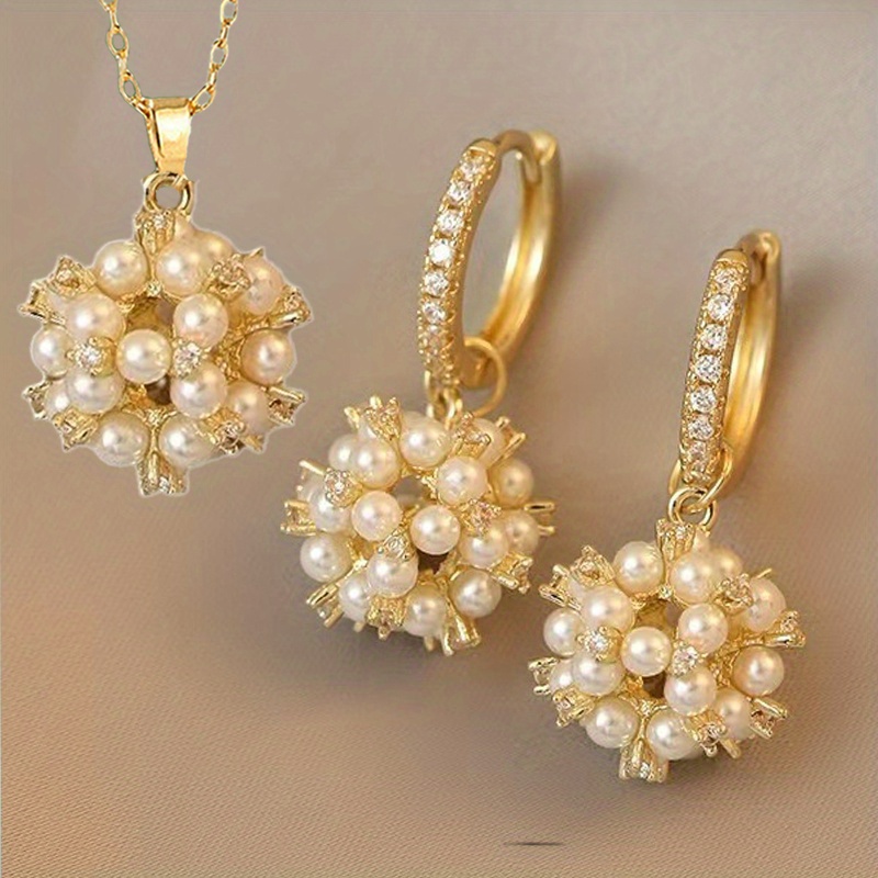 TEMU Juego de Joyería con Colgante y Pendientes de Perlas Sintéticas Brillantes para San Valentín, Aniversario o Boda - Conjunto de Regalo para