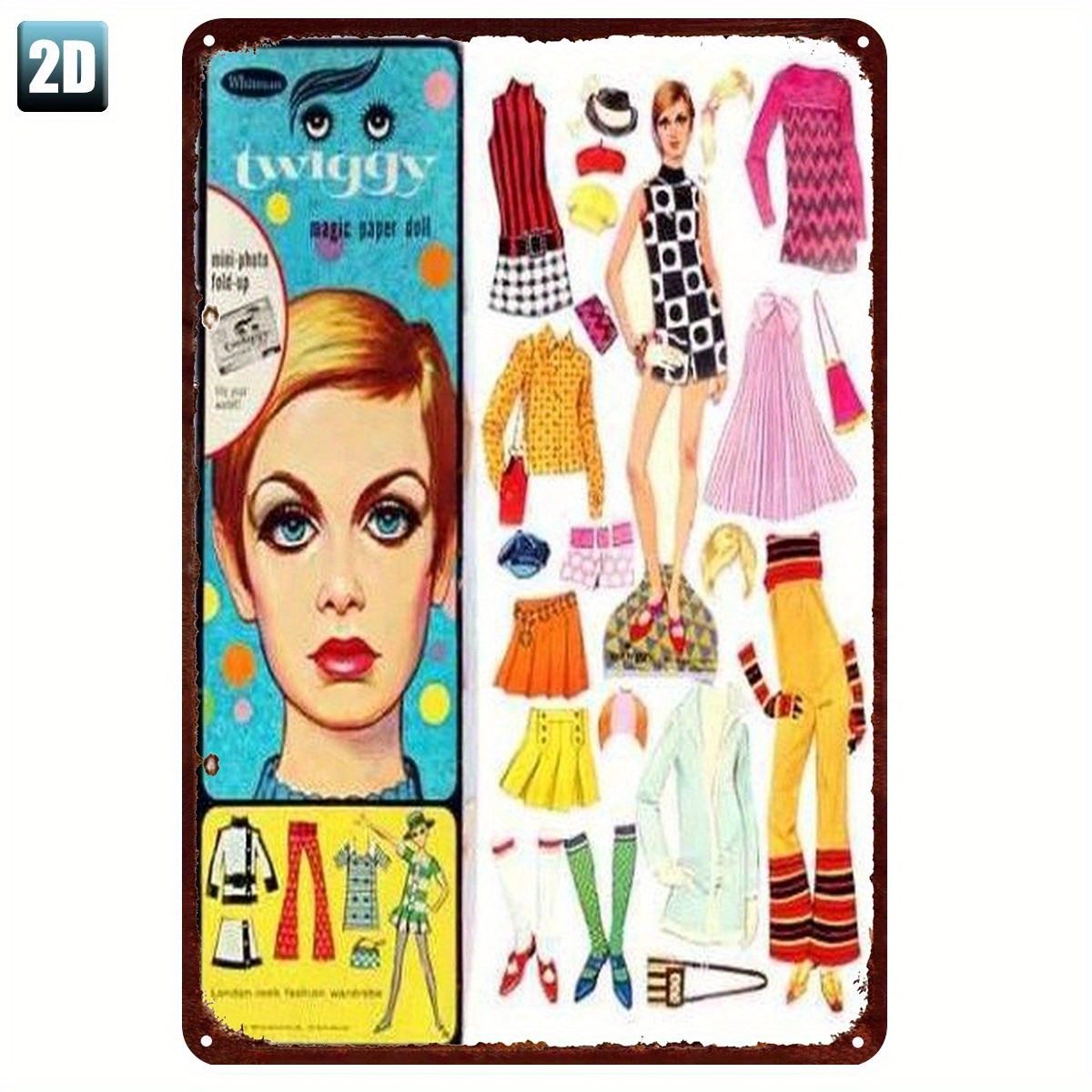 1pc vintage     doll set with colorful wardrobe and accessories   inch 2d flat   room decor