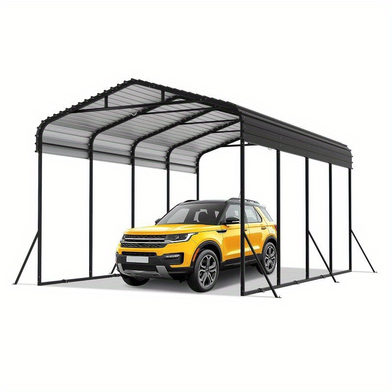 Large Outdoor Carport Garage Features Metal Trapezoidal Panels For Stability, Temporary And Removable