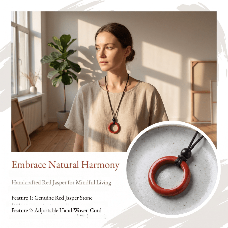 Natural Red Stone Ring Necklace, Bohemian Pendant Gift
