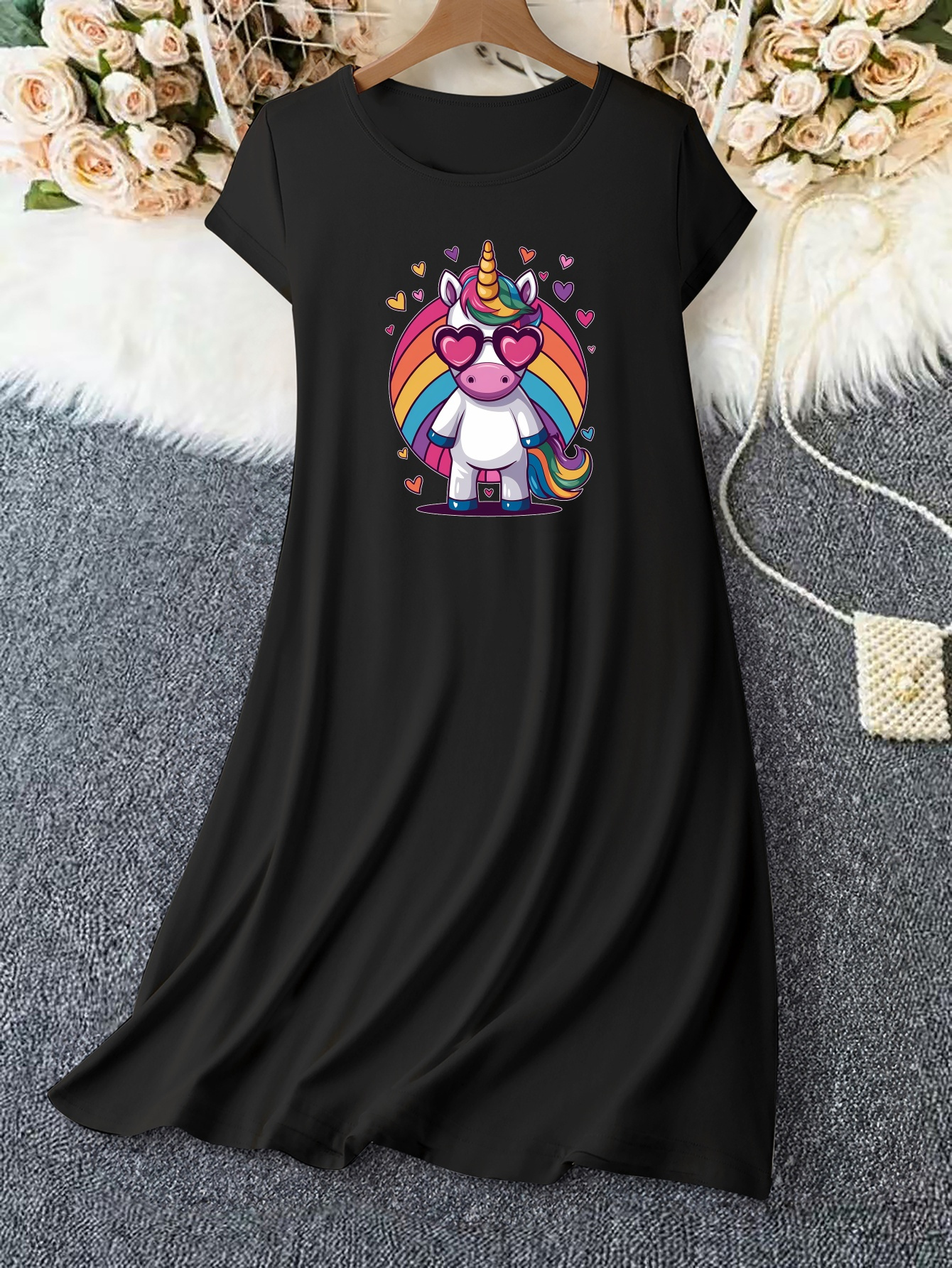 womens 2025 unicorn rainbow horse graphic t shirt dress Temu