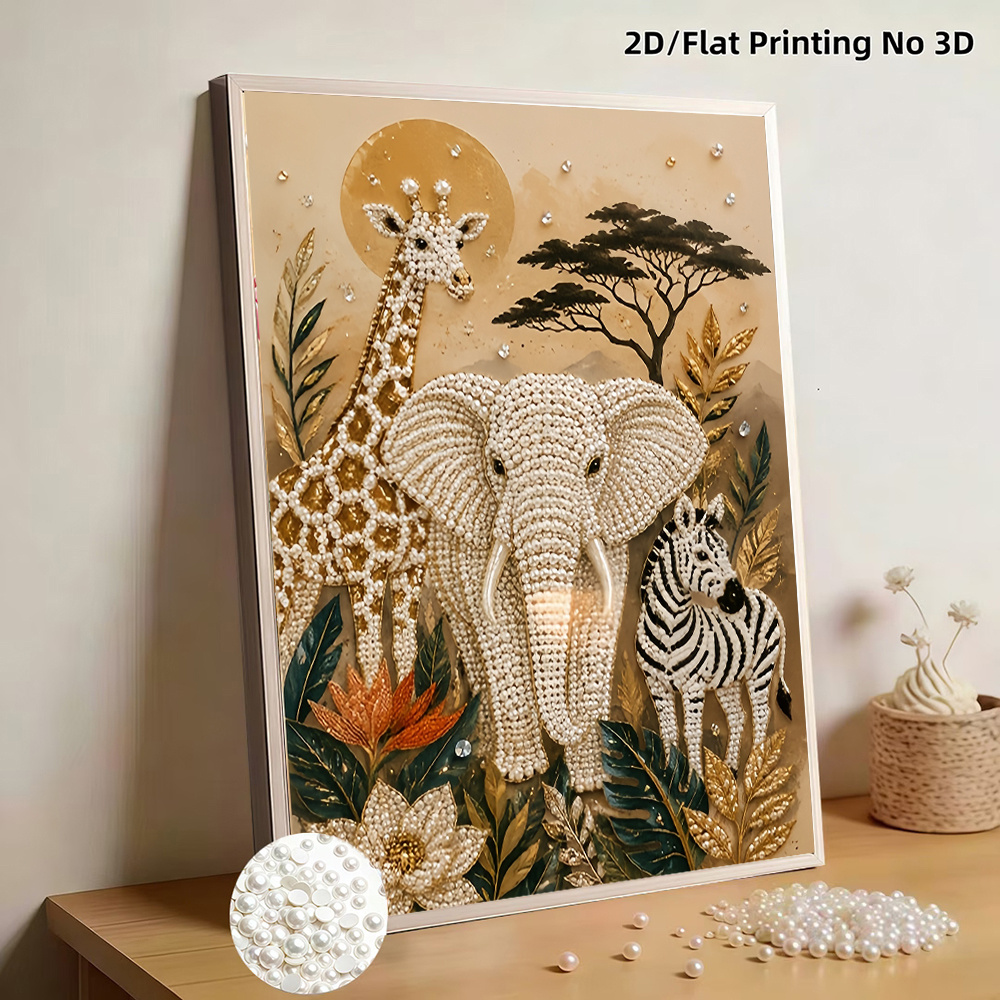TEMU peinture de perles avec d'animaux de la savane africaine, kit de peinture diamant cadre, convient pour la décoration de chambre, mural du salon,