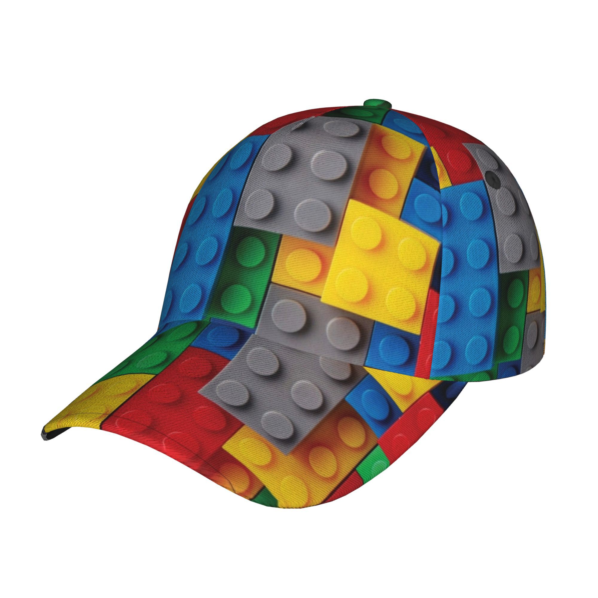 Image of 1pc , Vibrant Colorful Building Blocks Full Print Baseball Cap Street Style Hip Hop Hat, Sports Outdoor Fishing Casual Hat, Sun Hat, Unisex Peaked Hat, Trucker Hat, Ideal For Holiday Gifting
