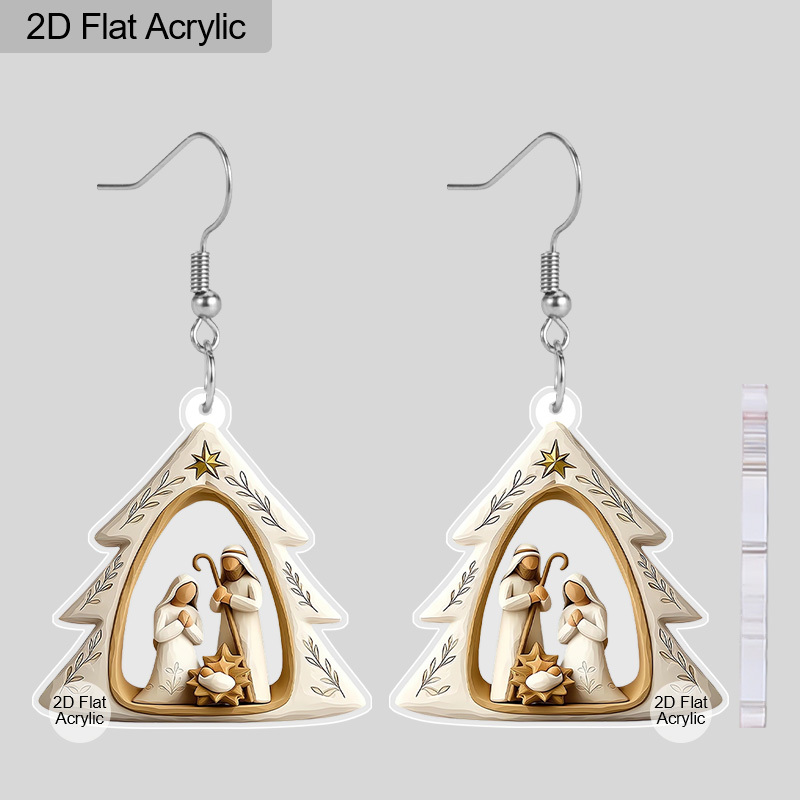 TEMU 2D , 1 Par de Pendientes de Árbol de Navidad, de en Acrílico, Accesorios Decorativos Cristianos de Navidad, Joyería Decorativa de Invierno que