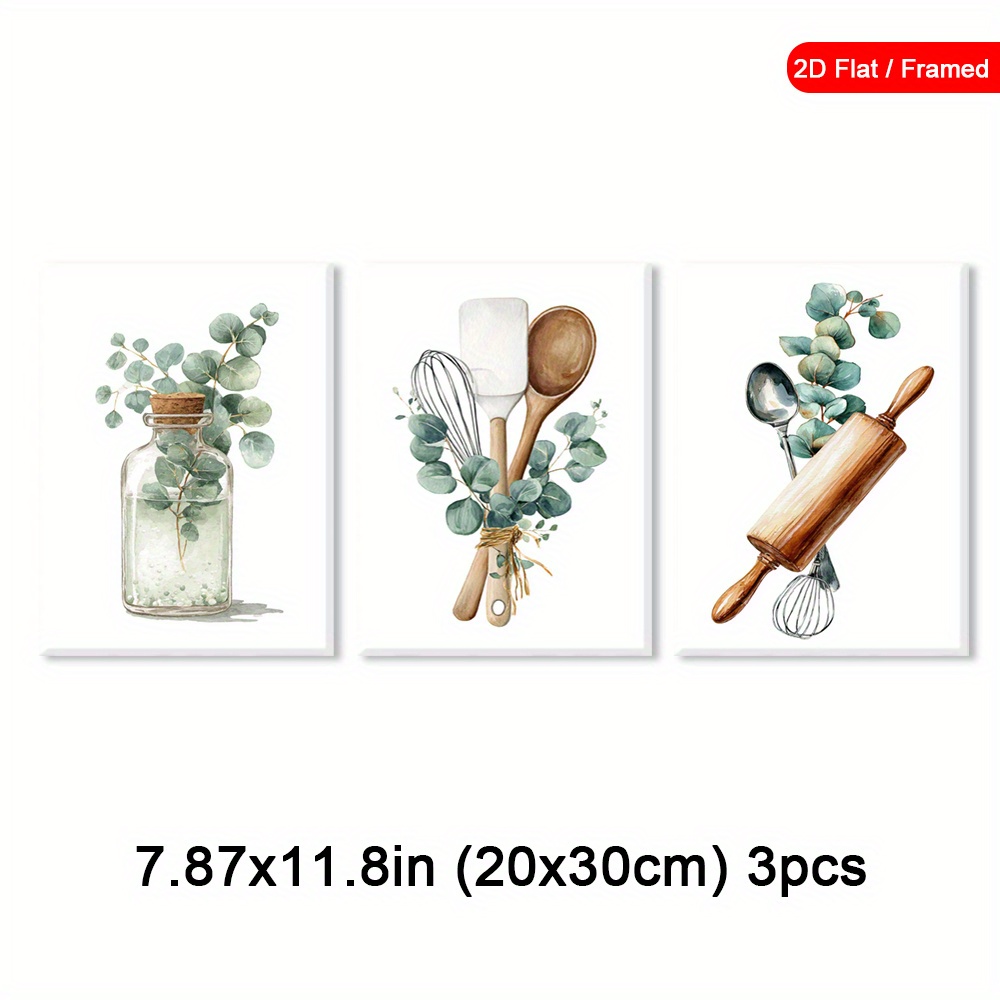 TEMU Juego de verdes con , estilo Art Deco, póster de herramientas de cocina, impresión de aroma aromático, de pared moderno de lona, de pared chic,