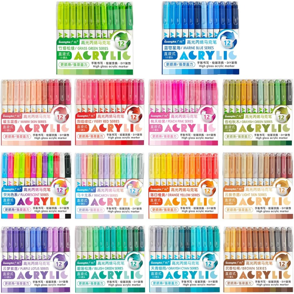 Image of Guangna 168-color Highlighter Acrylic Calligraphy Pen Features A Ballpoint Tip Design, Suitable For Painting, Calligraphy, Journaling, Coloring Books, Rock Painting, And Diy Crafts