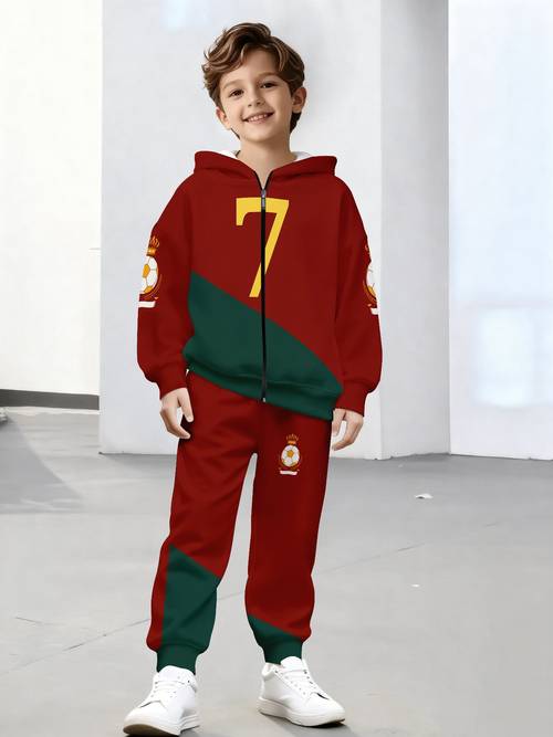 boys casual zip up sportswear set with a hoodie and trousers stylish daily and versatile outdoor