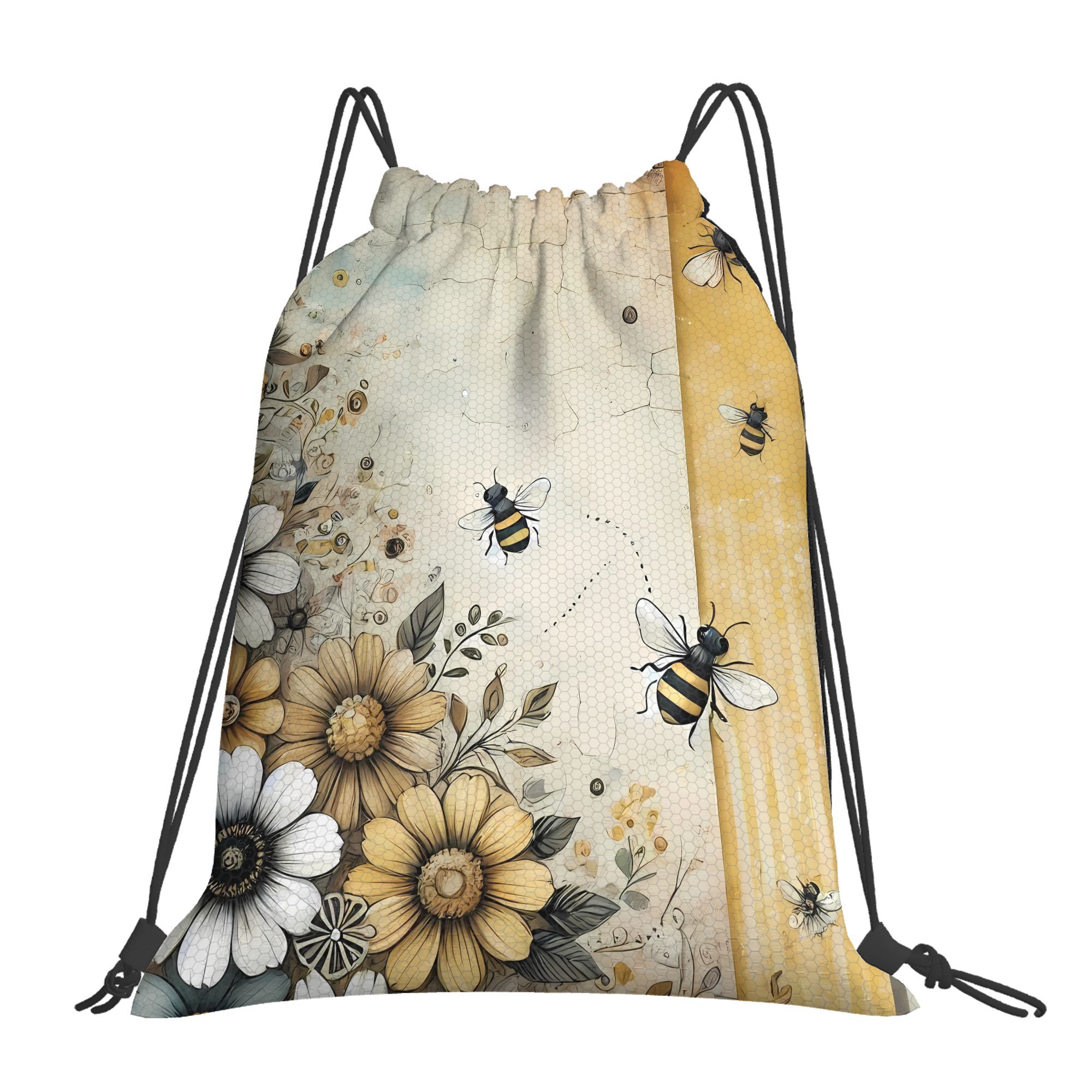 durable drawstring fitness bags featuring a bee   for hiking travel and sports