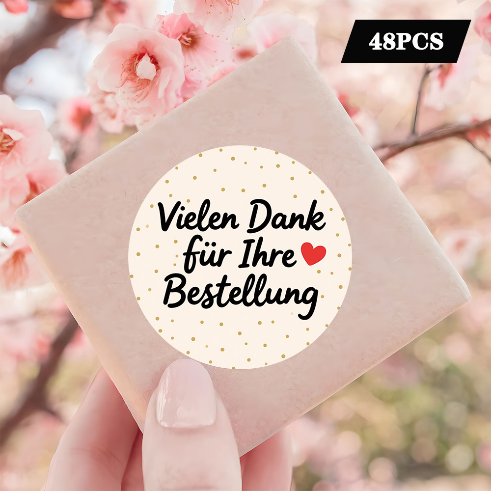 Image of 48pcs Round Thank You Stickers With "thank You For Your Order" Message – Ideal For Online Stores, Shipping Packages, And Appreciation To Customers For Their Purchases