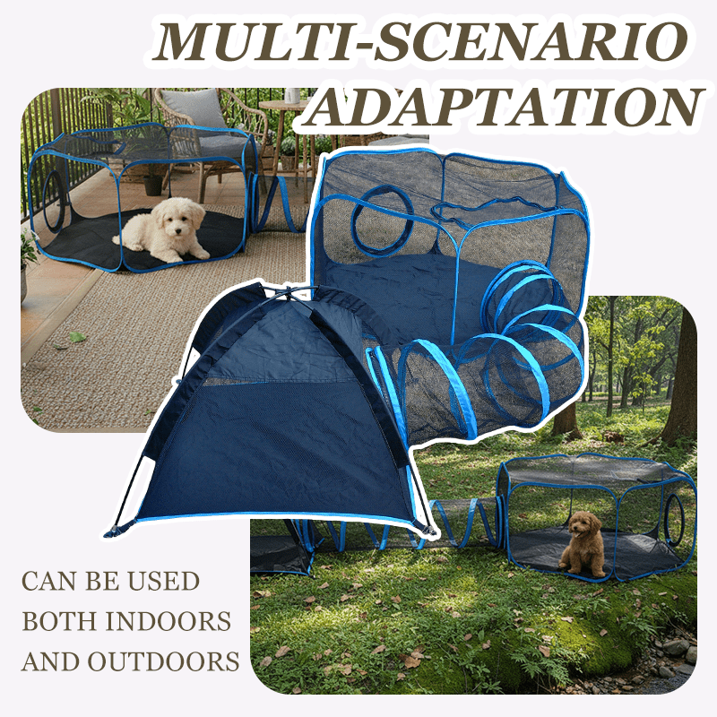Portable Blue Pet Hideaway Play Set, 3pcs Pop Up Playing House