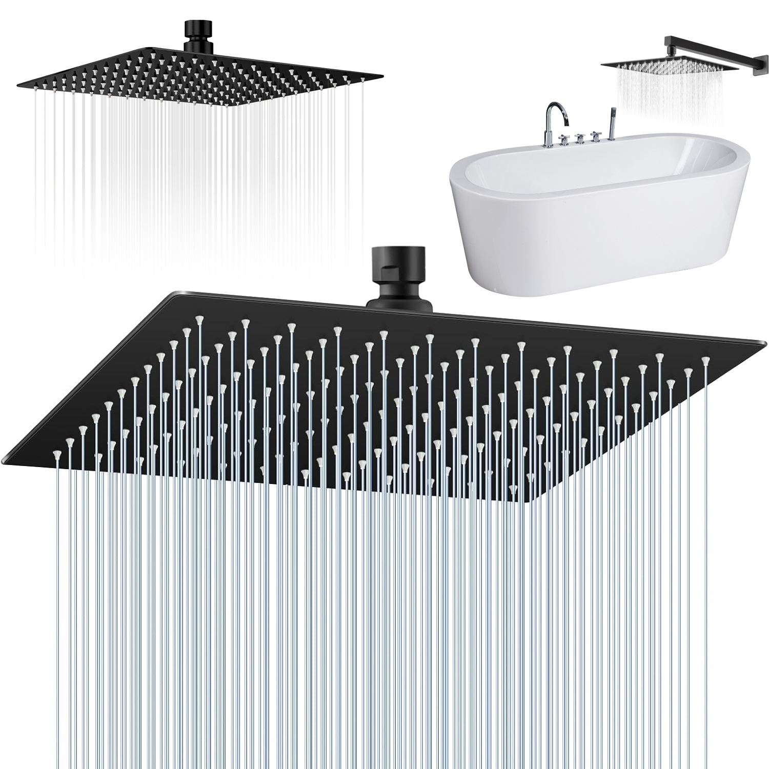 Image of Adjustable Angle Square Shower Head With High- Nozzles - Wall-mounted Bath System, Suitable For Bathroom, Compatible For Bathing & Families, Modern For Shower Experience,for Shower Use Only
