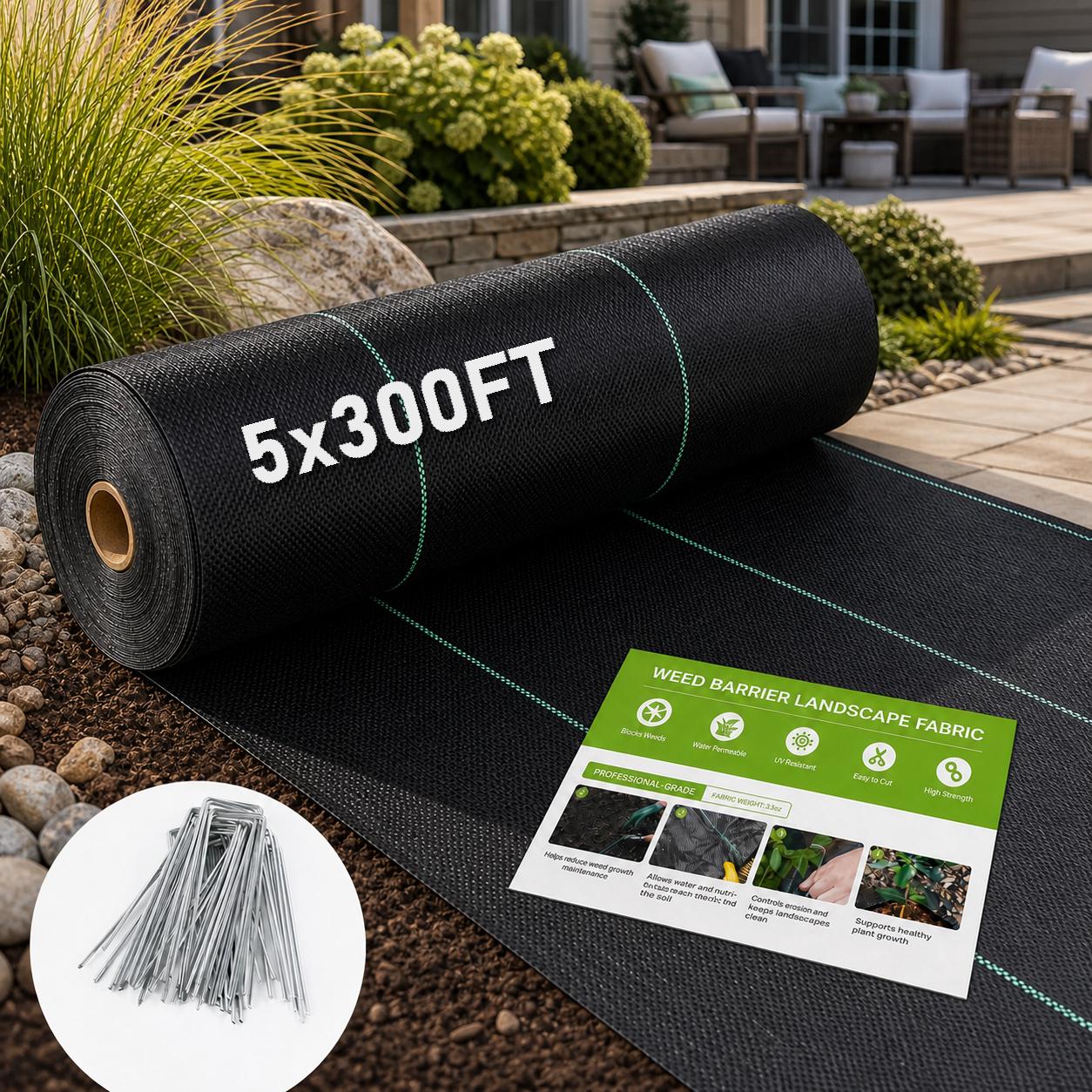 TEMU Heavy Duty Weed Barrier Landscape Fabric, 8ft X 300ft, 3.2oz Woven Weed Control Ground Cover Mat For Landscaping, Garden Beds, Commercial