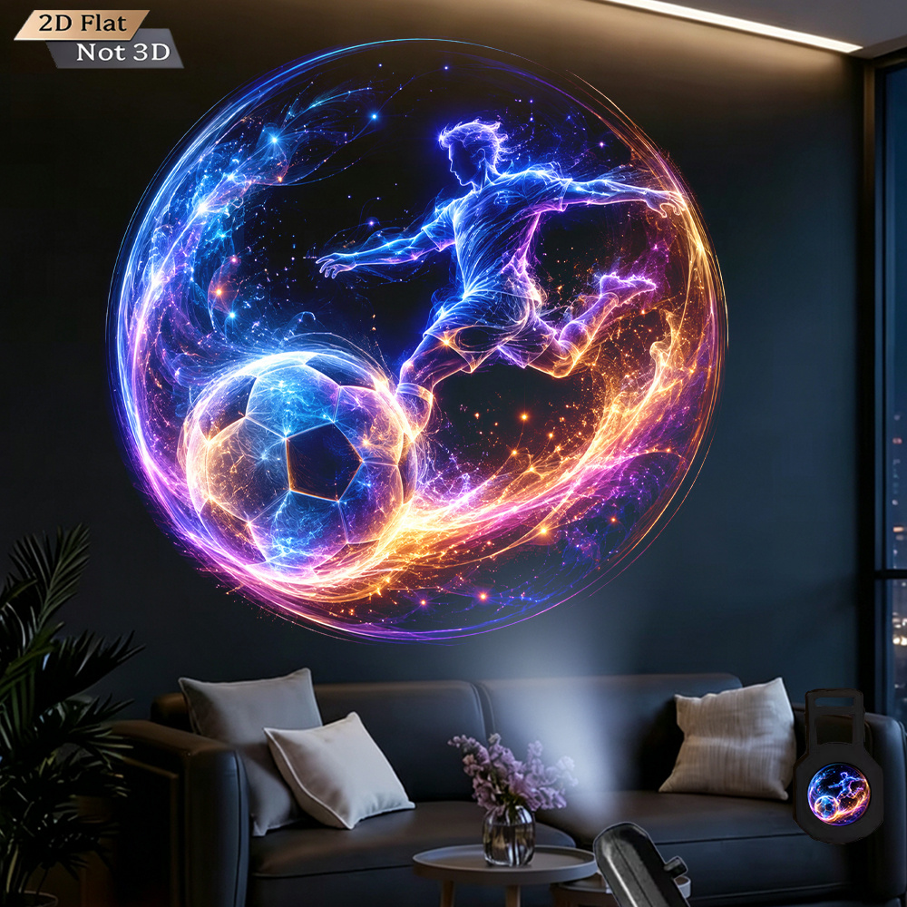 TEMU Usb Powered Projector Light Futuristic Soccer Player Kicking Ball With Light Ring Led Projection Lamp Ambient Night Light Decor For Bedroom