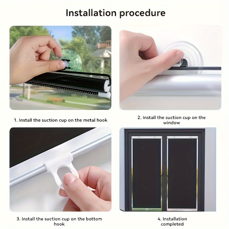 Punch-Free Suction Cup Blackout Curtain - High Quality 100% PVC Thermal Insulated Blackout Roller Shade, Design, Suitable for Kitchen, Bathroom And Car Windows, Modern Style, Blocks Light And Keeps Warm, Bedroom Privacy Screen | Smooth Texture