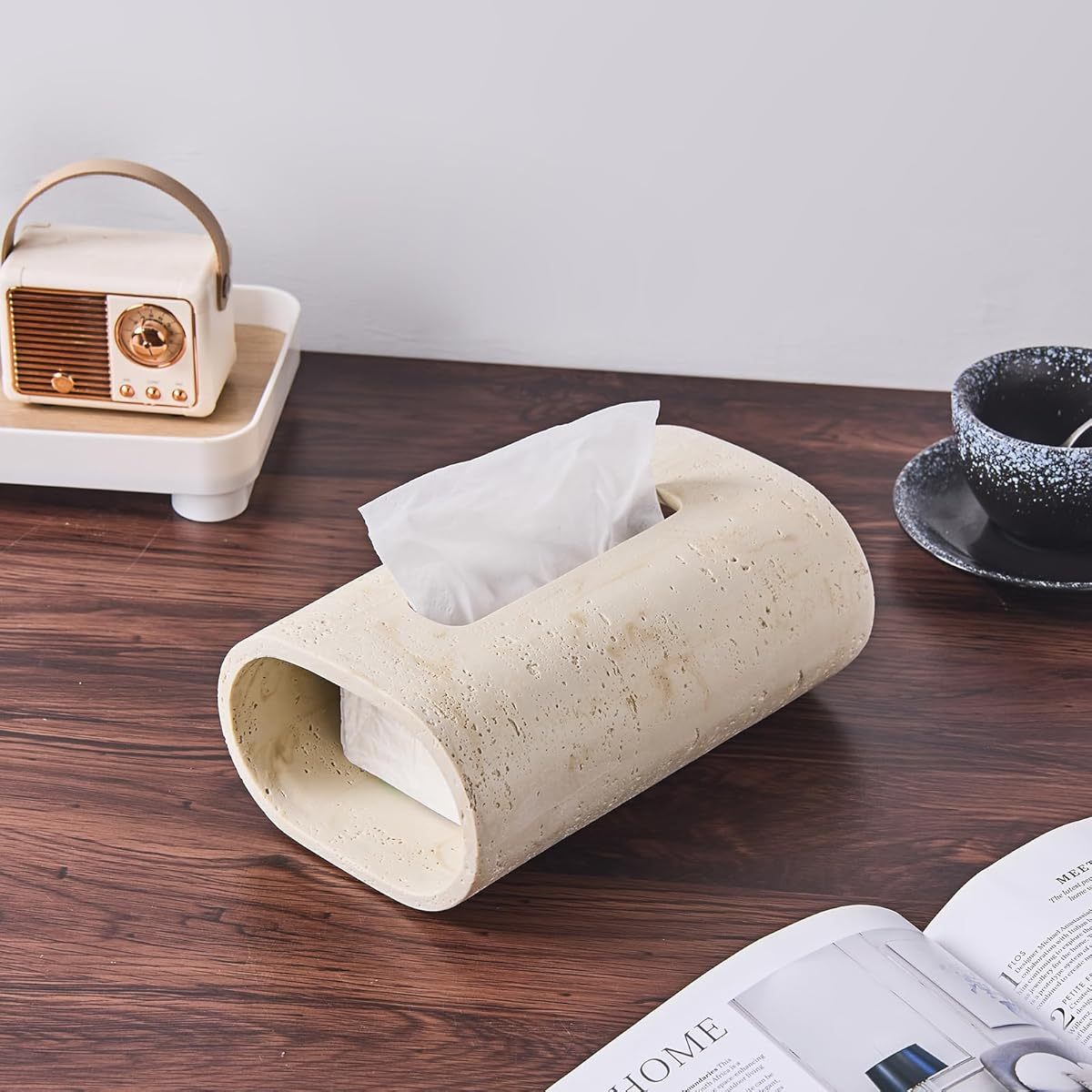 tissue box holder modern minimalist bathroom living room decor elegant tissue dispenser for kitchen bedroom office durable plastic construction compatible with standard tissues decorative organizer for home or commercial spaces sophisticated decor item natural   look Product details 1