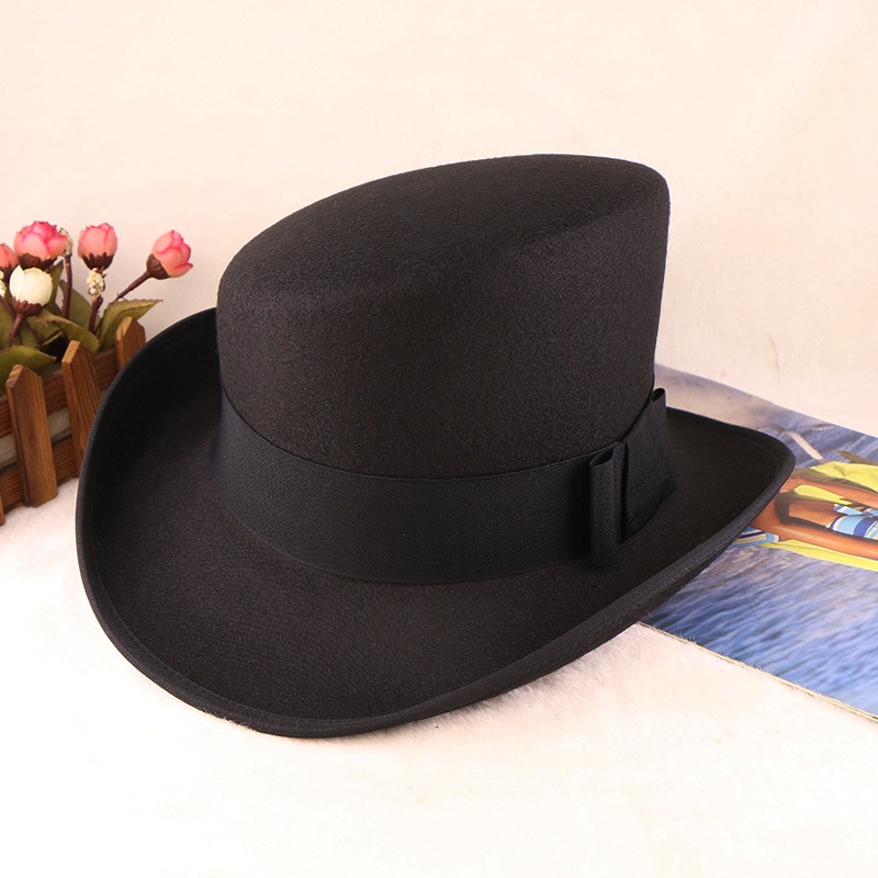 Image of Pure Handmade Solid Color Tapered Fashion Woolen Hat | Flanged Felt Hat | Hat Felt Hat, Stage Hat, Performance, Role-playing, Magician, And Other Occasions With Felt Top Hat