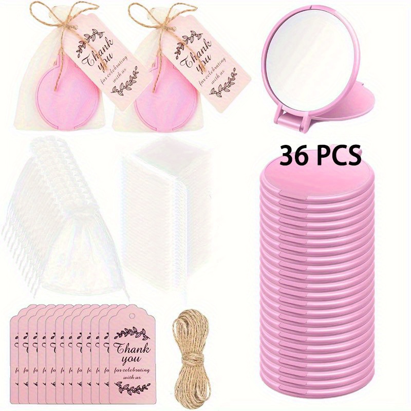 E-shop 12/24/36 Stück Tragbare Faltbare Schminkspiegel für Frauen - Kompakter Handspiegel mit Dankeschön-Geschenkanhängern, Elegantes Rosa Design,