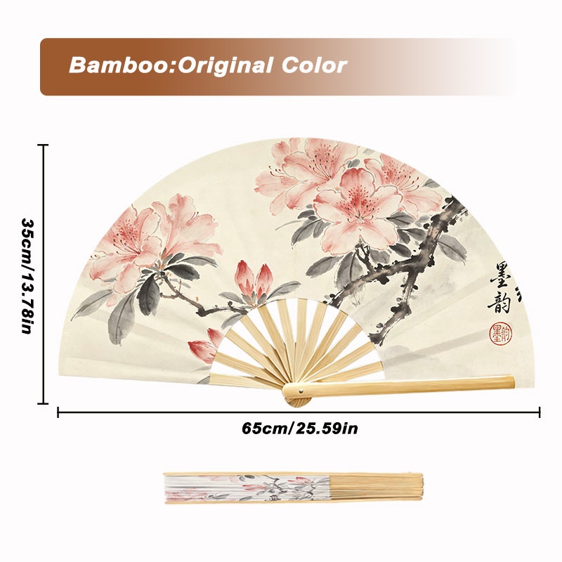 TEMU 2d Flat Traditional Chinese Ink Painting Pattern Folding Craft Fan, Natural Bamboo & Wooden Original Color Rib, Multiple Specifications ,