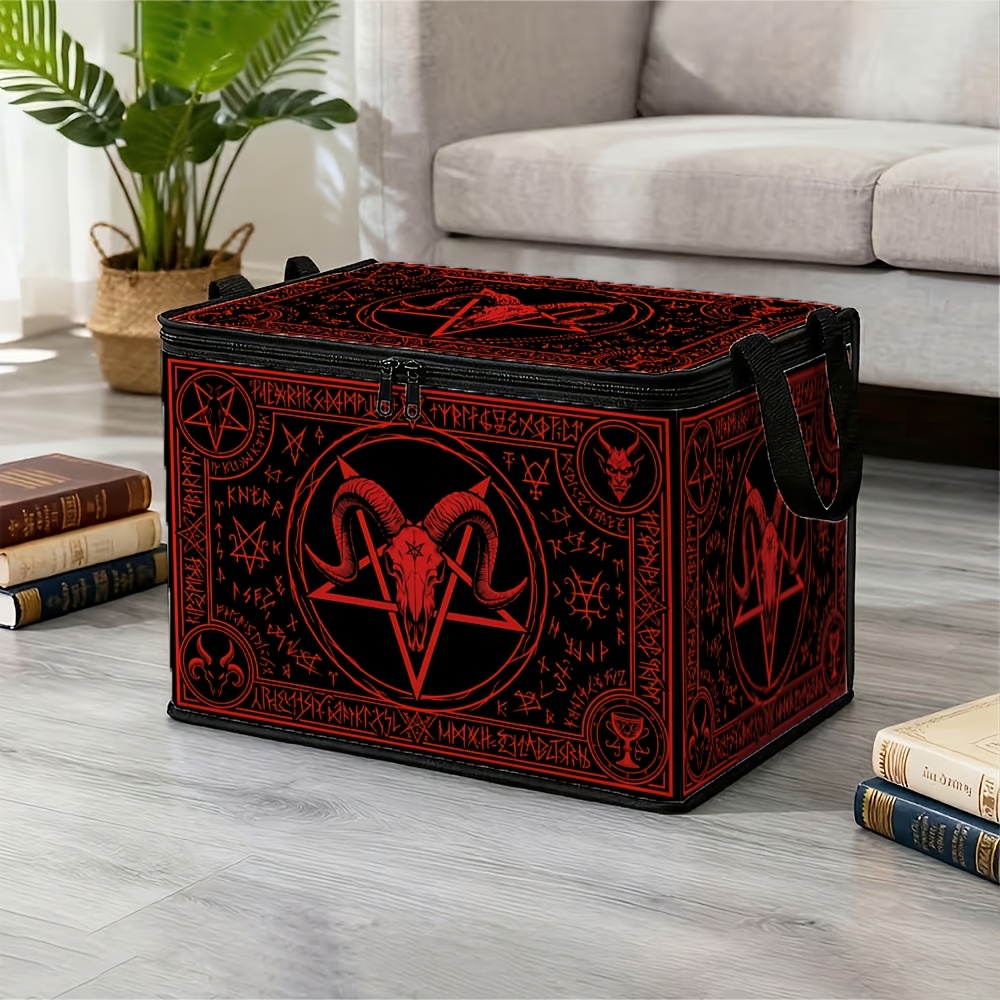 item picture 1 dark mysterious gothic lid storage box baalzebub goat pentagram symbol large capacity foldable organizer box polyester fabric zippered lid ideal for storing clothes blankets and pillows   storage sturdy zipper under bed