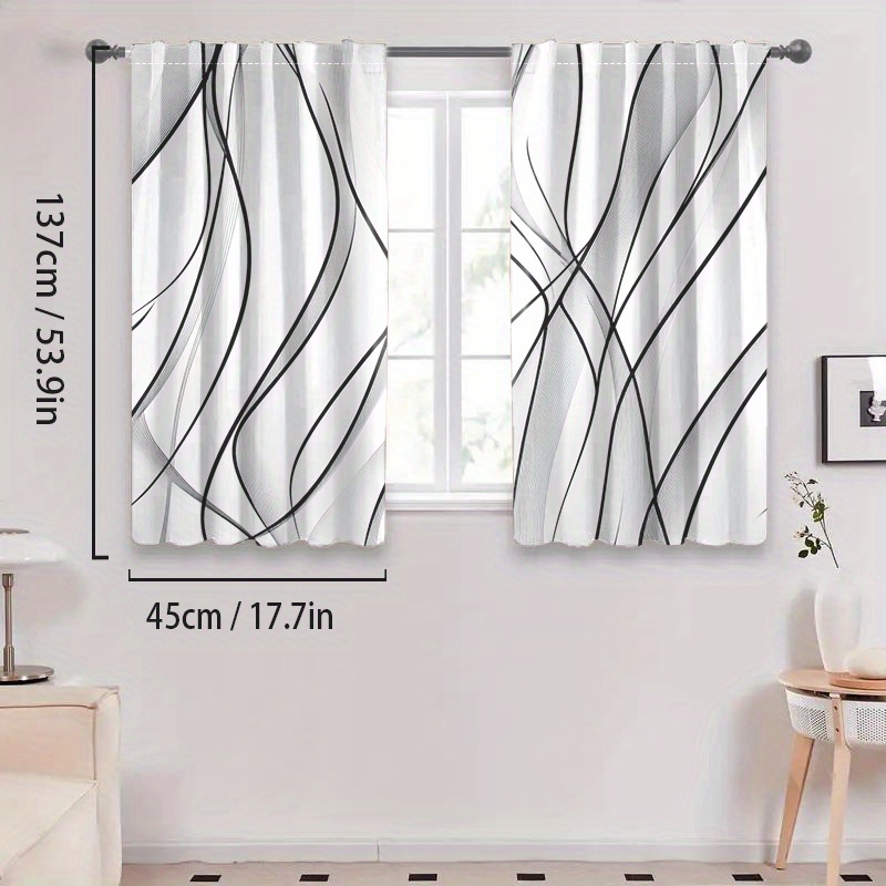 TEMU 2pcs Art Curtains Abstract Curve Pattern Blackout Curtain Panels Rod , Thermal Insulation, Light Blocking, Privacy Protection -christmas Decor