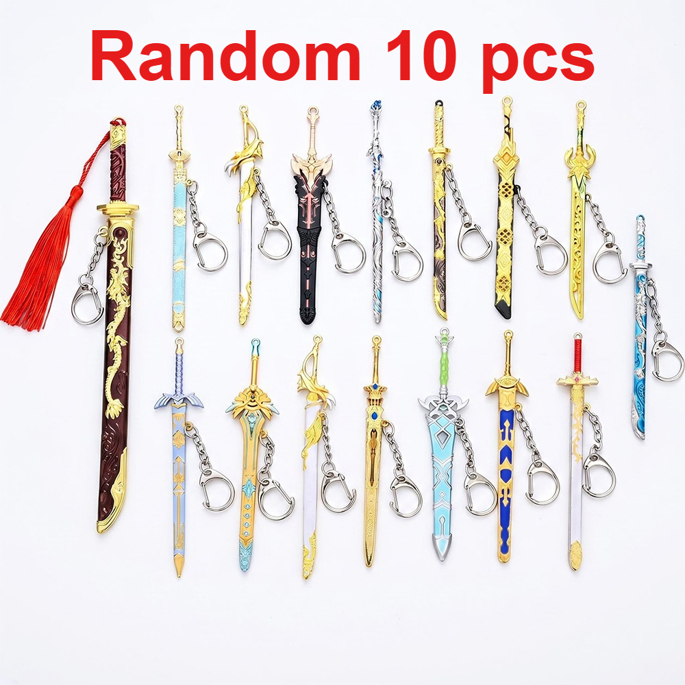 TEMU Random 10pcs Mini Sword Weapon Keychain Set, Fantasy Inspired Alloy Enamel Mini Sword Model Pendant, Mixed Style Medieval Long Sword Charms With