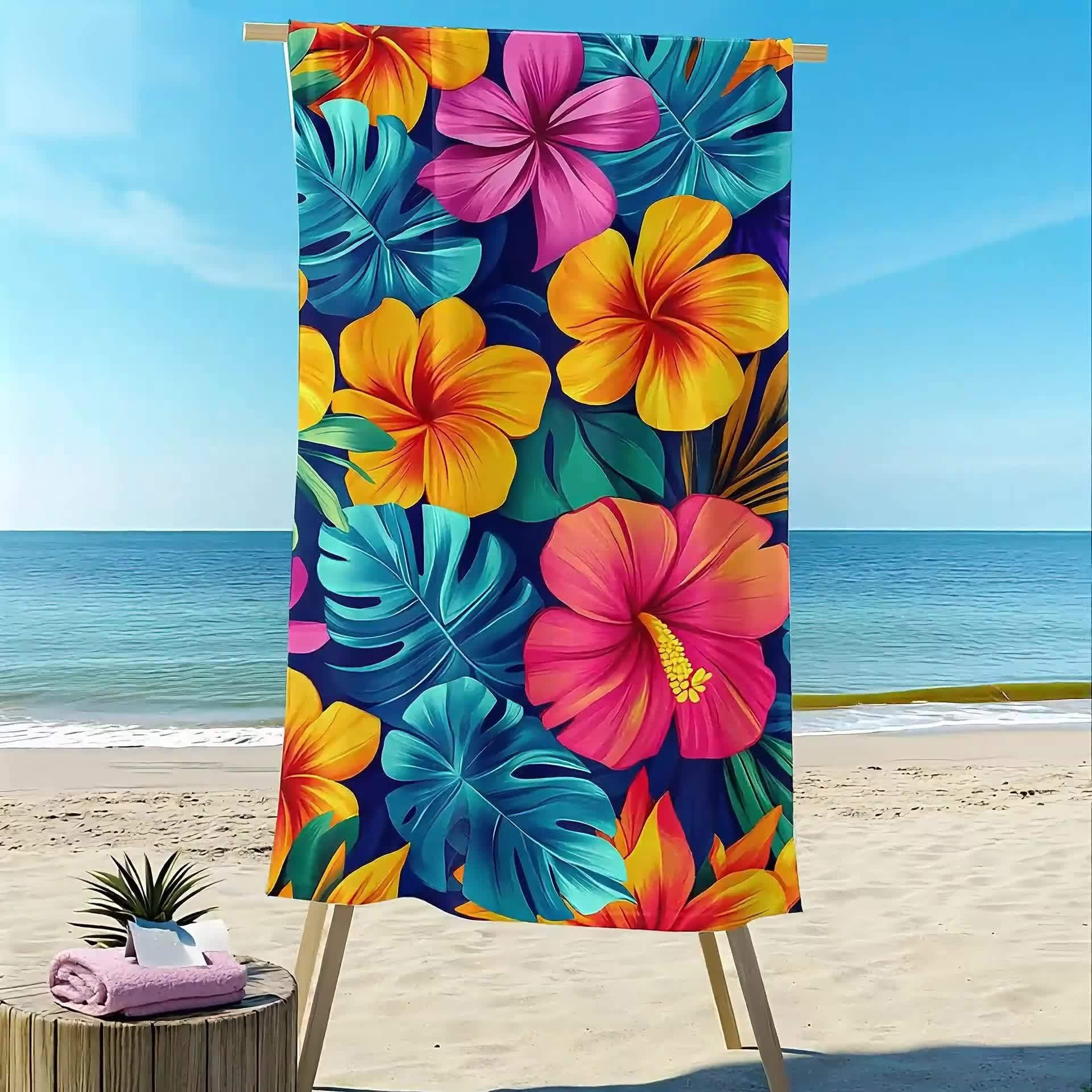 TEMU 1 - Pack Beach Towel With Colorful Floral (hibiscus, Etc.) Patternlarge Quick-drying Hand Towels, Bath Towels, And Beach Towels, Sand And Sun