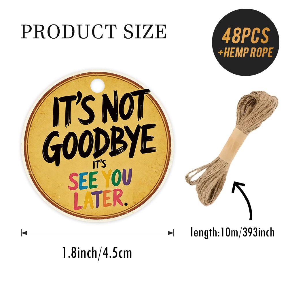 TEMU 48 stuks, 96 stuks " Not Goodbye Later" Ronde Labels met Hennep Touw, met een Vintage Brush Font en Kleurrijk Accent Design in een Retro Papier