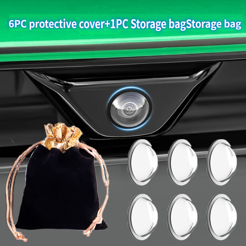 TEMU 6pcs Scratch-resistant Self-adhesive Car Camera Covers + Velvet Storage Bag, Dustproof Anti-collision Protector Dashcam, Backup & 360° Panoramic