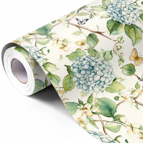 vintage botanical wrapping paper featuring blue hydrangea flowers and delicate accents premium floral gift wrap roll for birthday presents bridal showers anniversaries garden parties crafts and elegant gift packaging