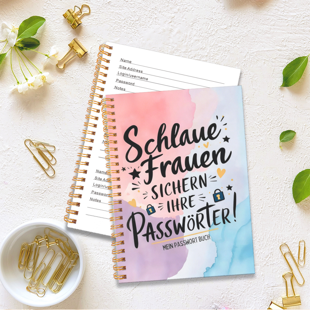 E-shop 1 Deutsches Spiral-Codebuch – Sicheres Passwort-Sammelnotizbuch mit deutschen Codes, spiralgebunden, geeignet für Zuhause, Büro, Reisen –