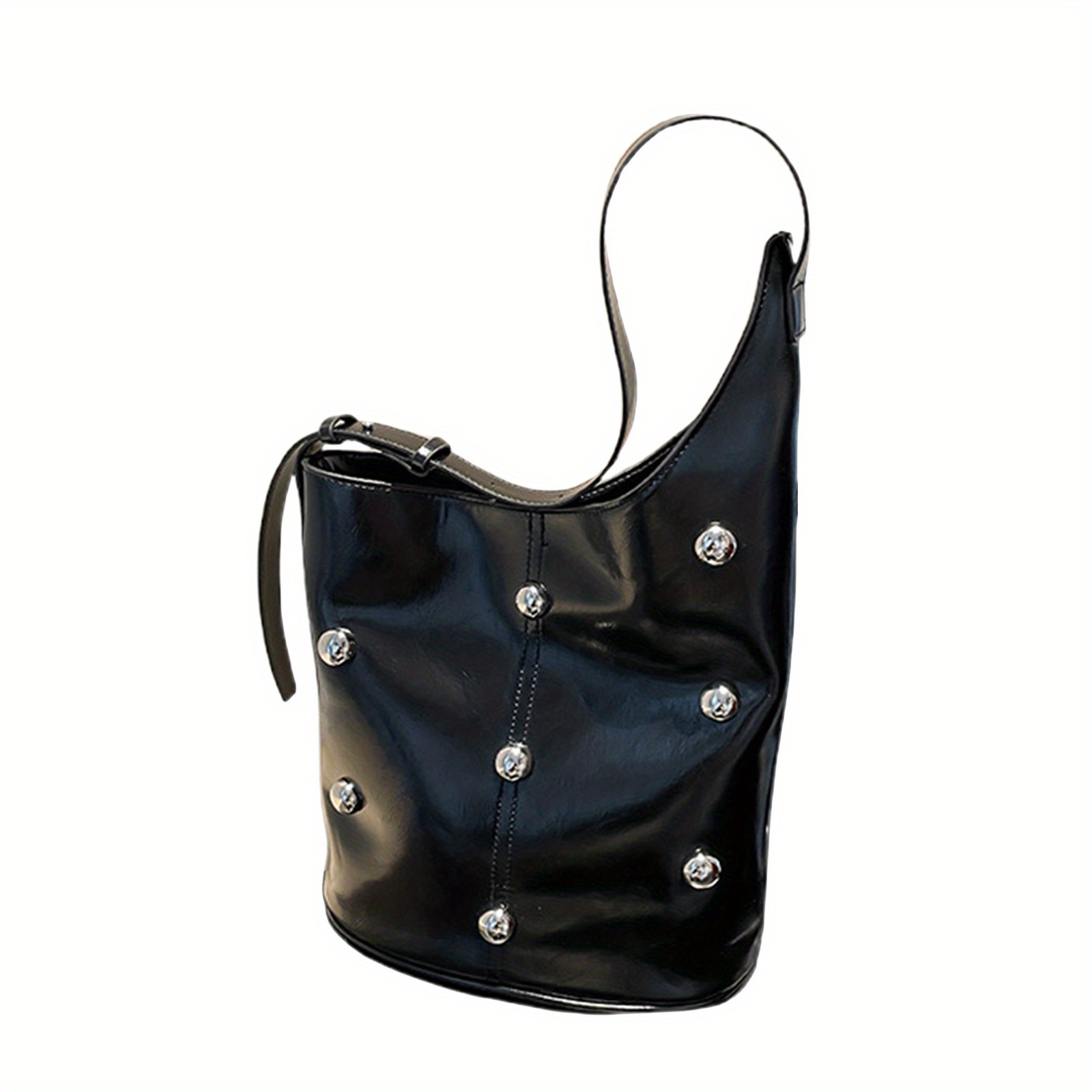 womens vintage steam punk shoulder bag large capacity lightweight bucket handbag with adjustable strap magnetic closure rivet accents coffee light   black vintage handbag steampunk accessory polyester lined interior
