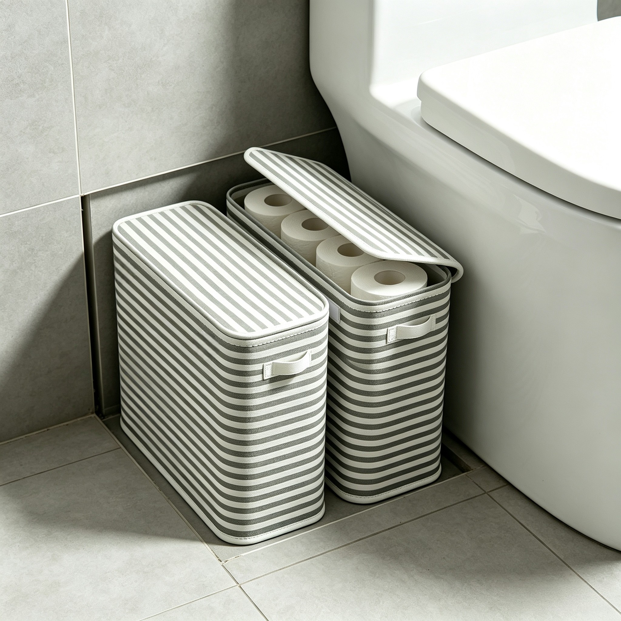 TEMU 2pcs Supports de papier toilette grande capacité avec couvercle et poignée - Panier de rangement pliable pour salle de bain, peut contenir 12 ou